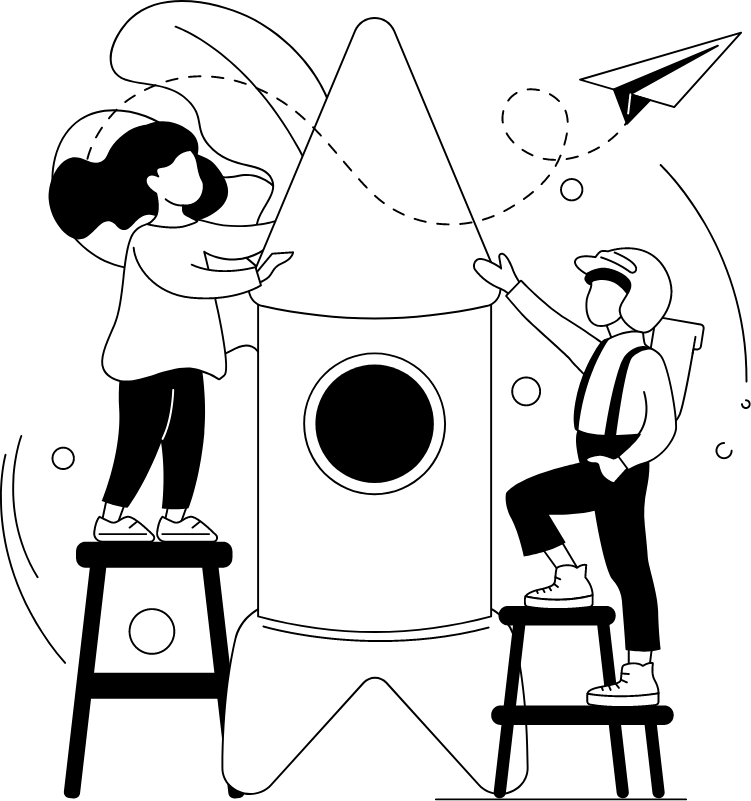 illustration of kids working on a spaceship