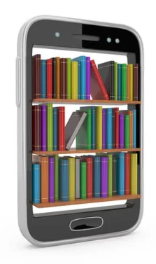 Bookshelves in a smartphone screen